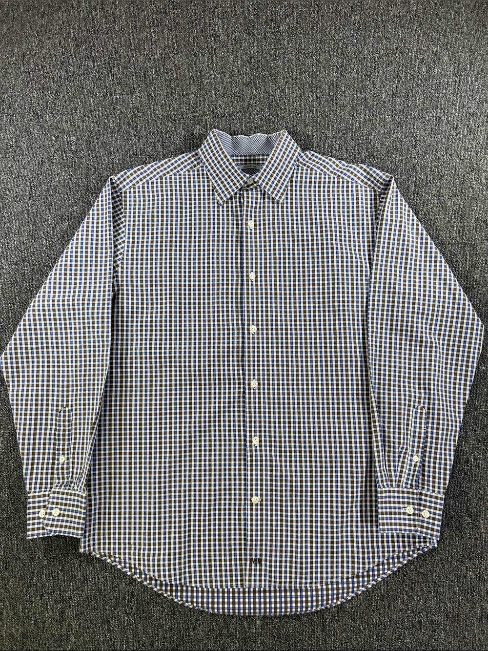 Men’s Johnston & Murphy Blue Brown Check Tailored Fit Button Down Shirt Large